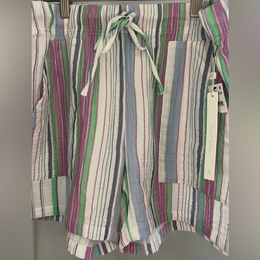 NWT Caslon stripped cotton shorts with front pockets teal/white/purple colored,M - Picture 2 of 6